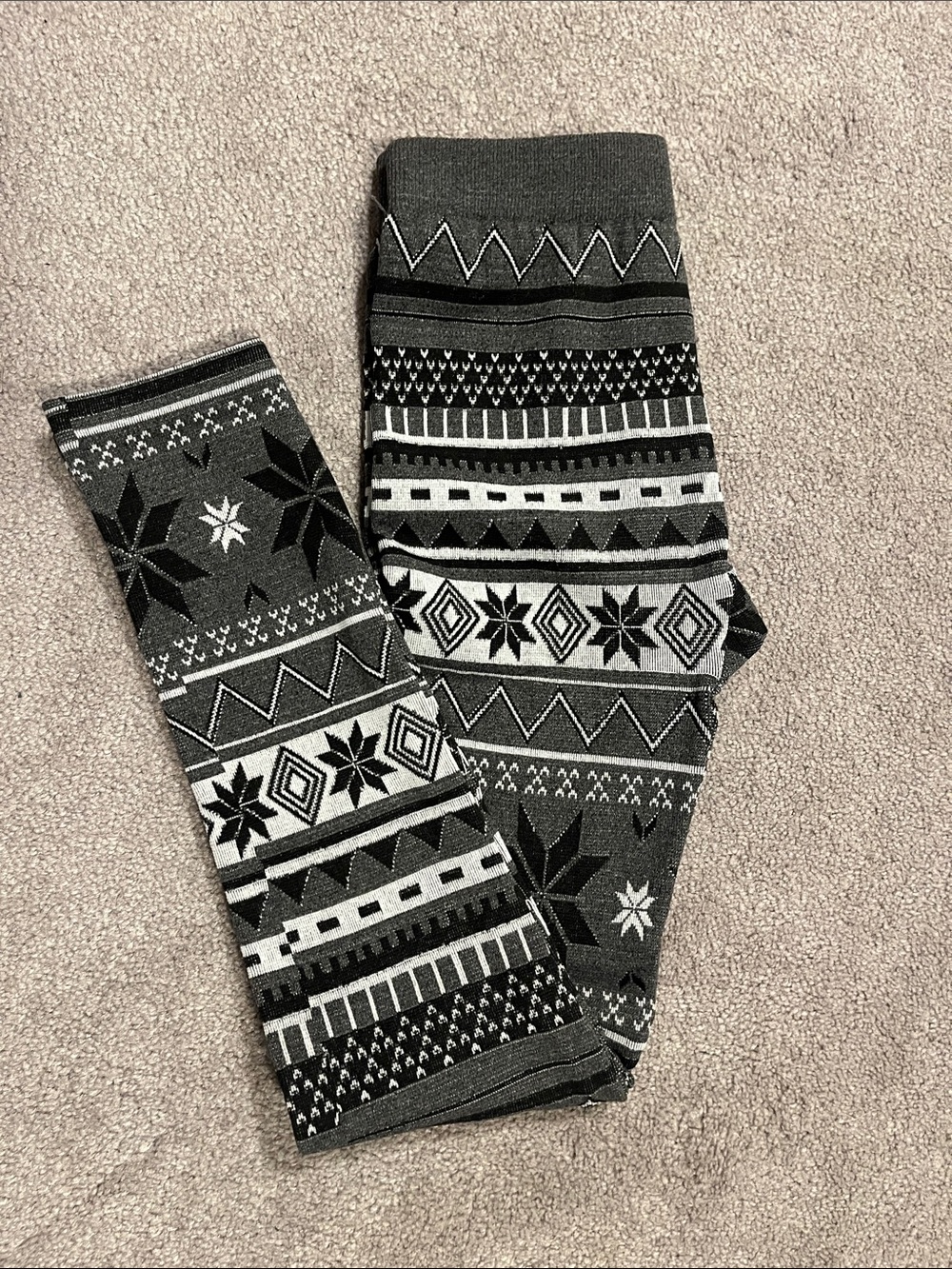 Kids Fair Isle Patterned Leggings - Black & Gray